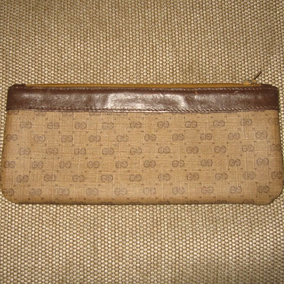 ❤️ Authen GUCCI Micro G Logo Print Tan Canvas Leather Coated Coin Wallet Clutch - Picture 3 of 6